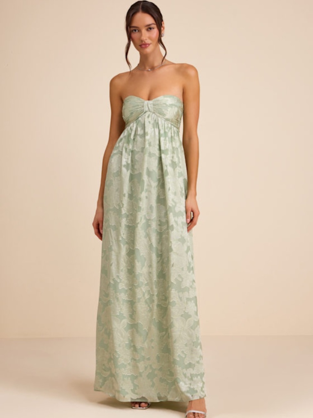 Lulus Sage Floral Burnout Strapless Maxi Dress Green - Size Large